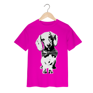Nome do produto Camiseta Infantil Dachshund de Gravatinha em Preto e Branco