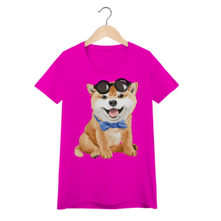 Nome do produto Camiseta Feminina Baby Look Akita Filhote de Óculos e Gravatinha