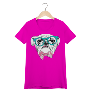Nome do produto Camiseta Feminina Baby Look Bulldog Inglês de Óculos e Gravatinha