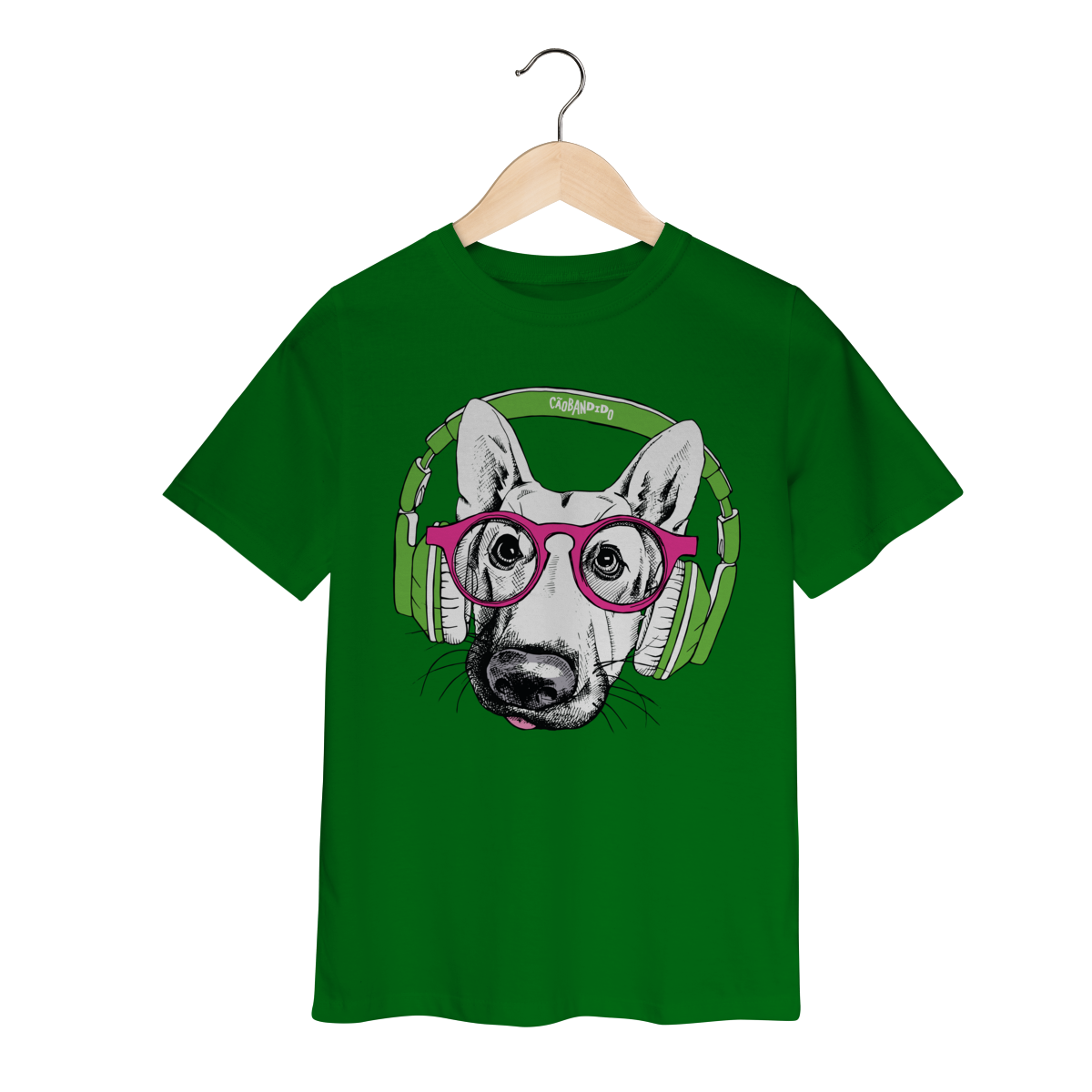 Nome do produto: Camiseta Infantil Pastor Alemão de Óculos e Fone de Ouvido
