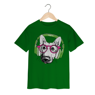 Camiseta Infantil Pastor Alemão de Óculos e Fone de Ouvido