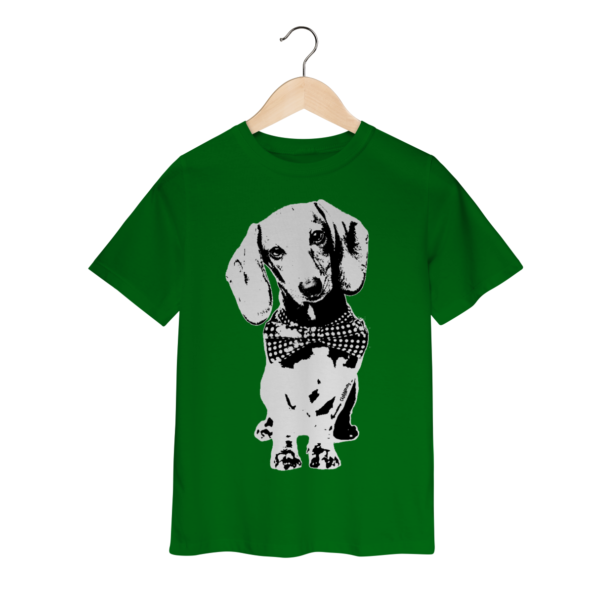 Camiseta Infantil Dachshund de Gravatinha em Preto e Branco