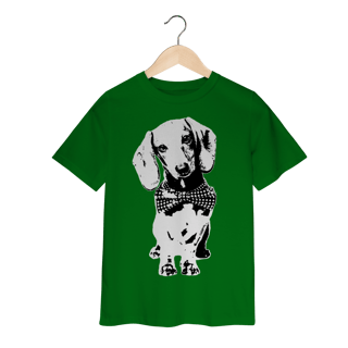 Camiseta Infantil Dachshund de Gravatinha em Preto e Branco