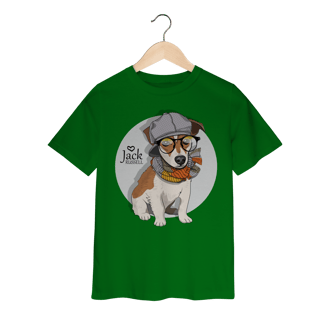Nome do produto Camiseta Infantil Jack Russell de Óculos e Cachecol