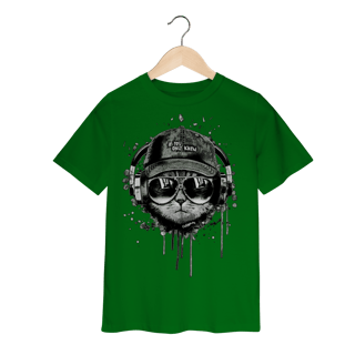 Nome do produto Camiseta Infantil Gato Ouvindo Música de Boné e Óculos