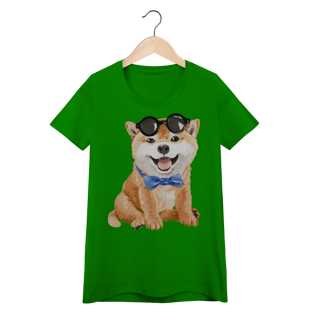Nome do produto Camiseta Feminina Baby Look Akita Filhote de Óculos e Gravatinha