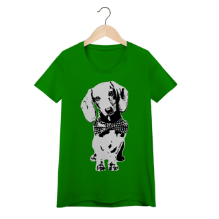 Nome do produto Camiseta Feminina Baby Look Dachshund de Gravatinha em Preto e Branco