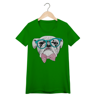 Nome do produto Camiseta Feminina Baby Look Bulldog Inglês de Óculos e Gravatinha