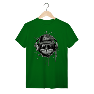 Nome do produto Camiseta Gato Ouvindo Música de Boné e Óculos