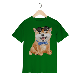 Nome do produto Camiseta Infantil Akita Filhote de Óculos e Gravatinha