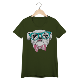 Nome do produto Camiseta Feminina Baby Look Bulldog Inglês de Óculos e Gravatinha
