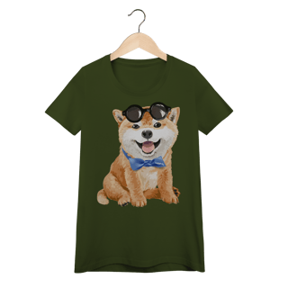 Nome do produto Camiseta Feminina Baby Look Akita Filhote de Óculos e Gravatinha