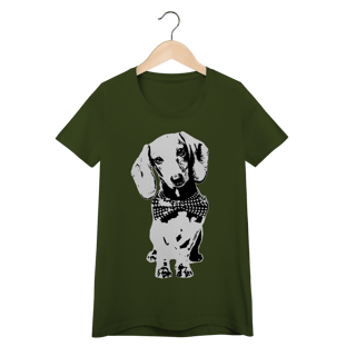 Nome do produto Camiseta Feminina Baby Look Dachshund de Gravatinha em Preto e Branco