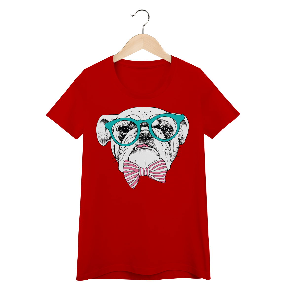 Nome do produto: Camiseta Feminina Baby Look Bulldog Inglês de Óculos e Gravatinha