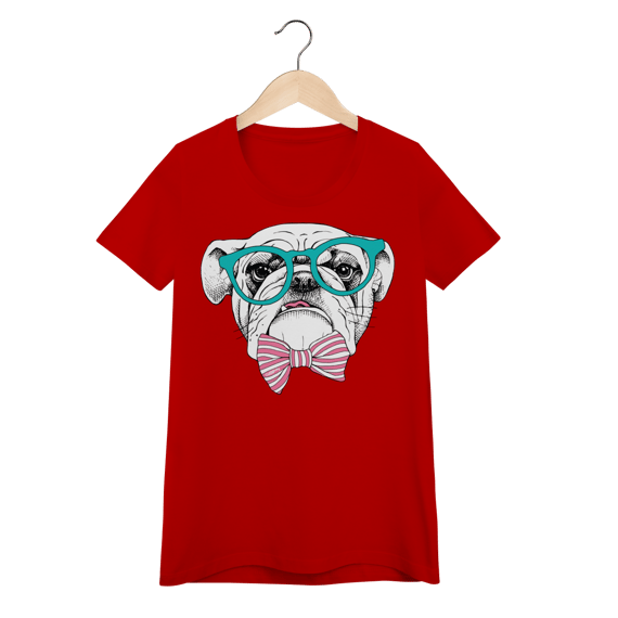 Baby Look Bulldog Inglês de Óculos e Gravatinha