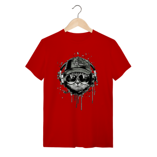 Nome do produto Camiseta Gato Ouvindo Música de Boné e Óculos
