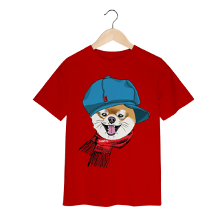 Nome do produto Camiseta Infantil Spitz Alemão de Boina e Cachecol