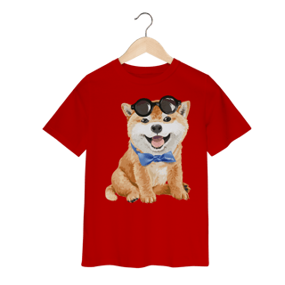 Nome do produto Camiseta Infantil Akita Filhote de Óculos e Gravatinha