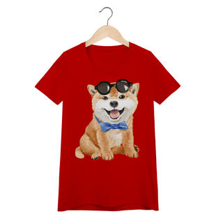 Nome do produto Camiseta Feminina Baby Look Akita Filhote de Óculos e Gravatinha