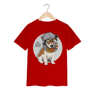 Nome do produto Camiseta Infantil Jack Russell de Óculos e Cachecol