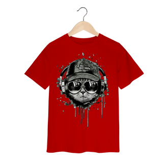 Nome do produto Camiseta Infantil Gato Ouvindo Música de Boné e Óculos