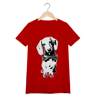 Nome do produto Camiseta Feminina Baby Look Dachshund de Gravatinha em Preto e Branco