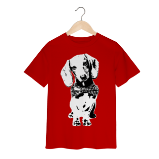 Nome do produto Camiseta Infantil Dachshund de Gravatinha em Preto e Branco