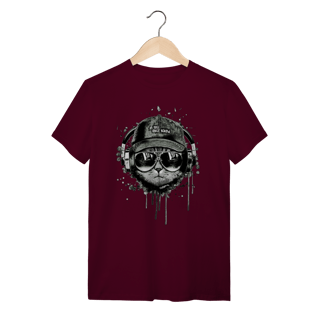 Nome do produto Camiseta Gato Ouvindo Música de Boné e Óculos