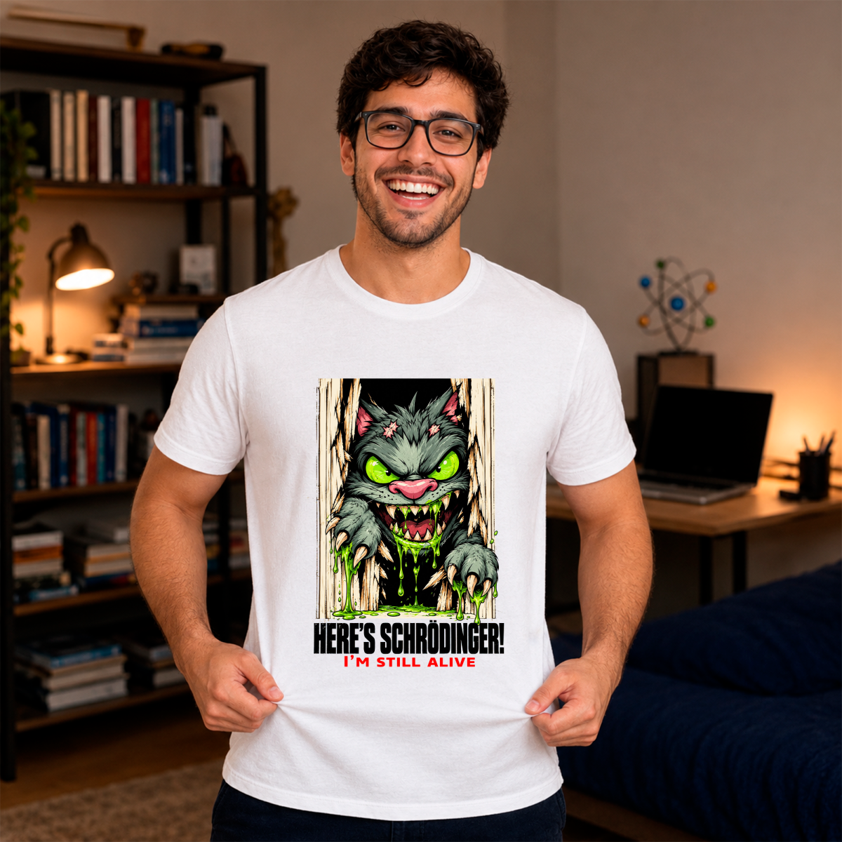 CAMISA HERE’S SCHRÖDINGER – I’M STILL ALIVE