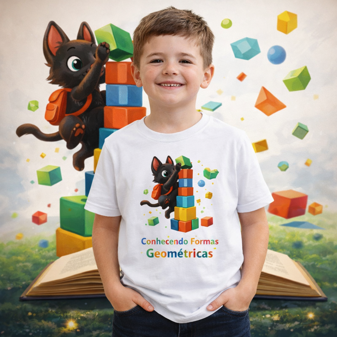Nome do produto: Camiseta Infantil Pedro e as Formas Geométricas