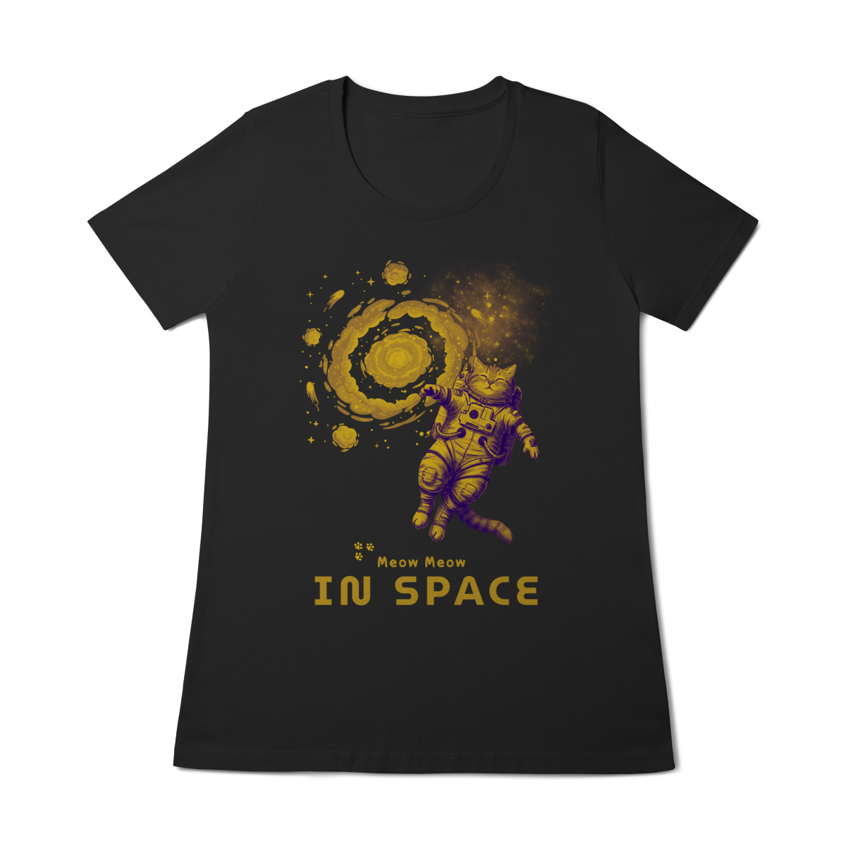 Nome do produto: Camiseta - Meow Meow in space: Golden Age (Feminina)