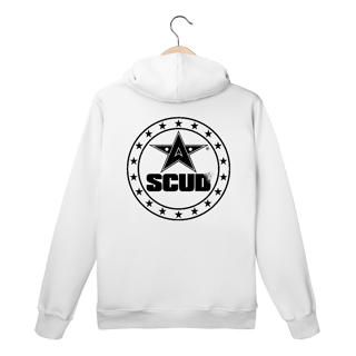 Nome do produto Moletom Prime Canguru SCUD c/ capuz branco - imp.: frete/costas.