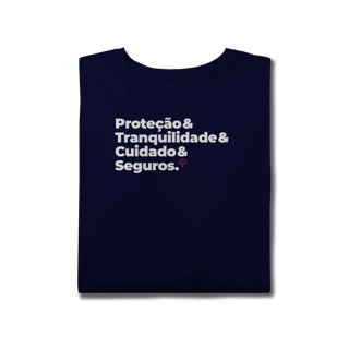 Nome do produto Seguros - Tranquilidade, Cuidado e Proteção (T-Shirt Plus Size)