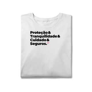 Nome do produto Seguros - Tranquilidade, Cuidado e Proteção (T-Shirt Plus Size)