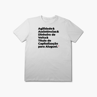 Nome do produto Título de Capitalização para Aluguel - Agilidade, Assistência e Dinheiro de Volta (T-Shirt Prime)