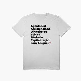Nome do produto Título de Capitalização para Aluguel - Agilidade, Assistência e Dinheiro de Volta (T-Shirt Algodão Pima)