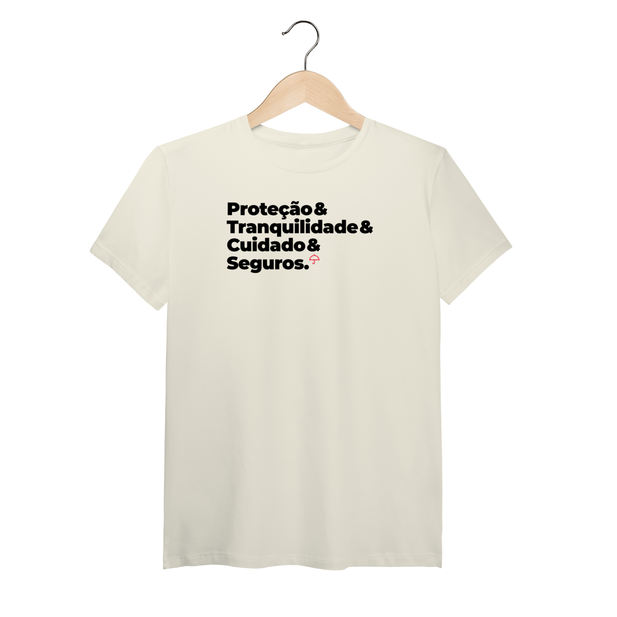 Nome do produto: Seguros - Tranquilidade, Cuidado e Proteção (T-Shirt Algodão Pima)