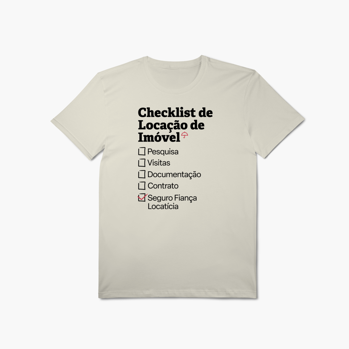 Nome do produto: Checklist de Locação de Imóvel com Seguro Fiança Locatícia (T-Shirt Algodão Pima)
