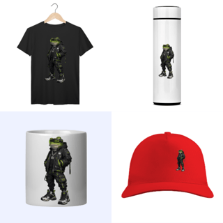 Nome do produto Camiseta T-Shirt Prime + Garrafa Térmica + Xícara + Boné RICH FROG M1