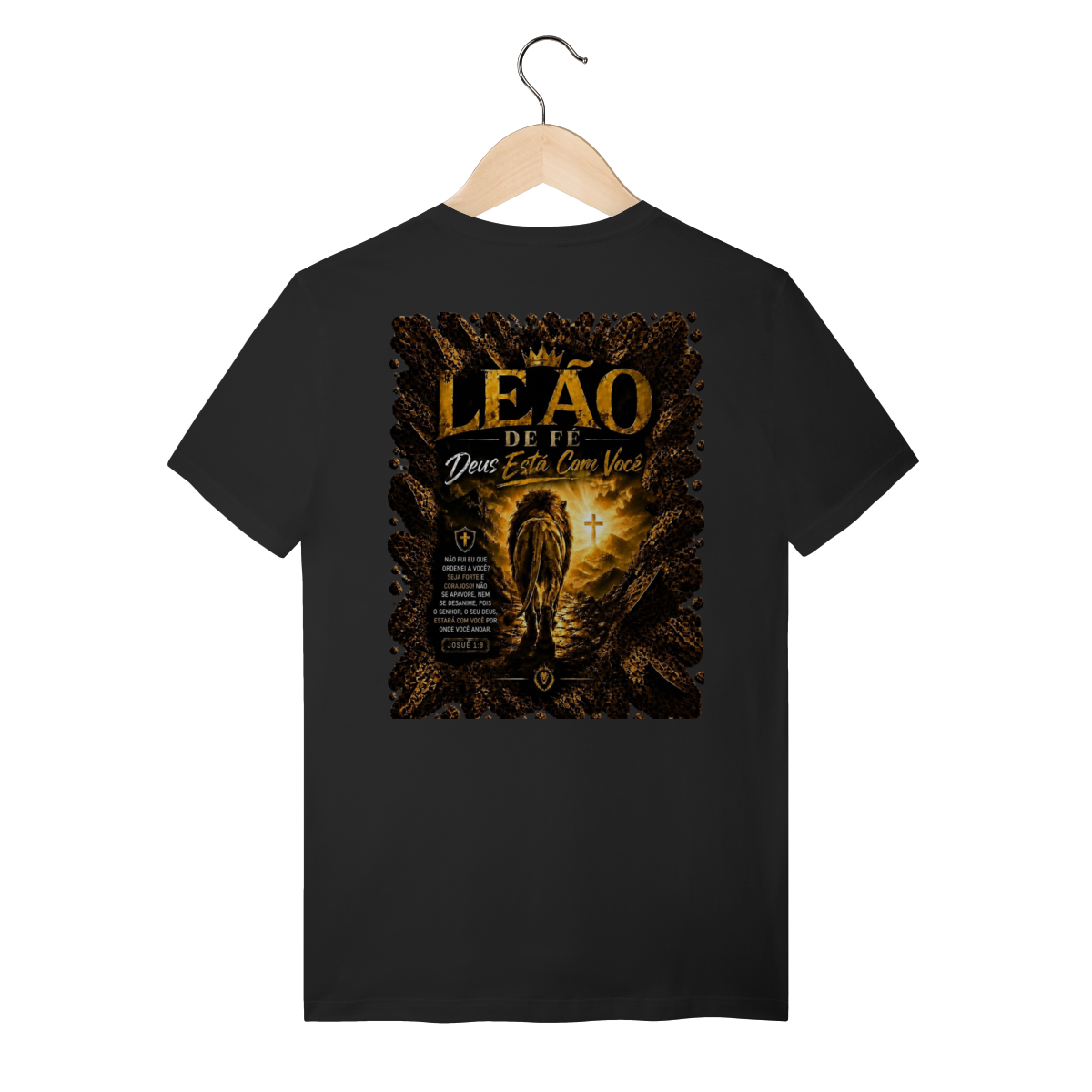 Nome do produto: Camiseta Leão de Fé – Deus Está Com Você | Josué 1:9