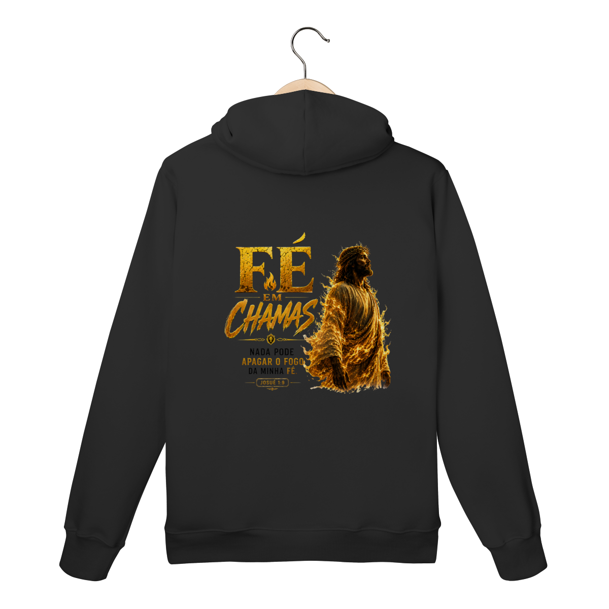Nome do produto: Moletom Canguru Fé em Chamas – Edição Premium | Josué 1:9