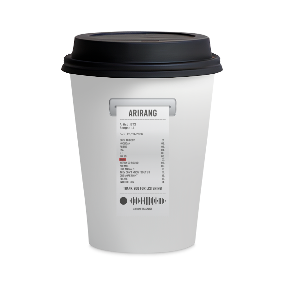 Nome do produto: BTS ARIRANG TRACKLIST RECEIPT