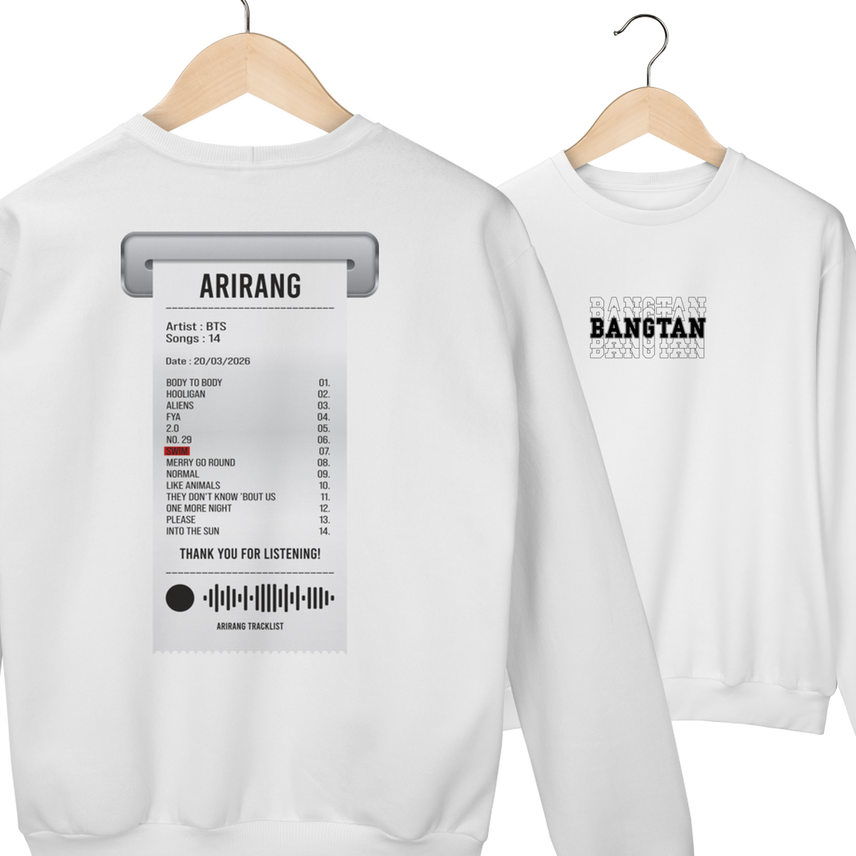 Nome do produto: BTS ARIRANG TRACKLIST RECEIPT Moletom 