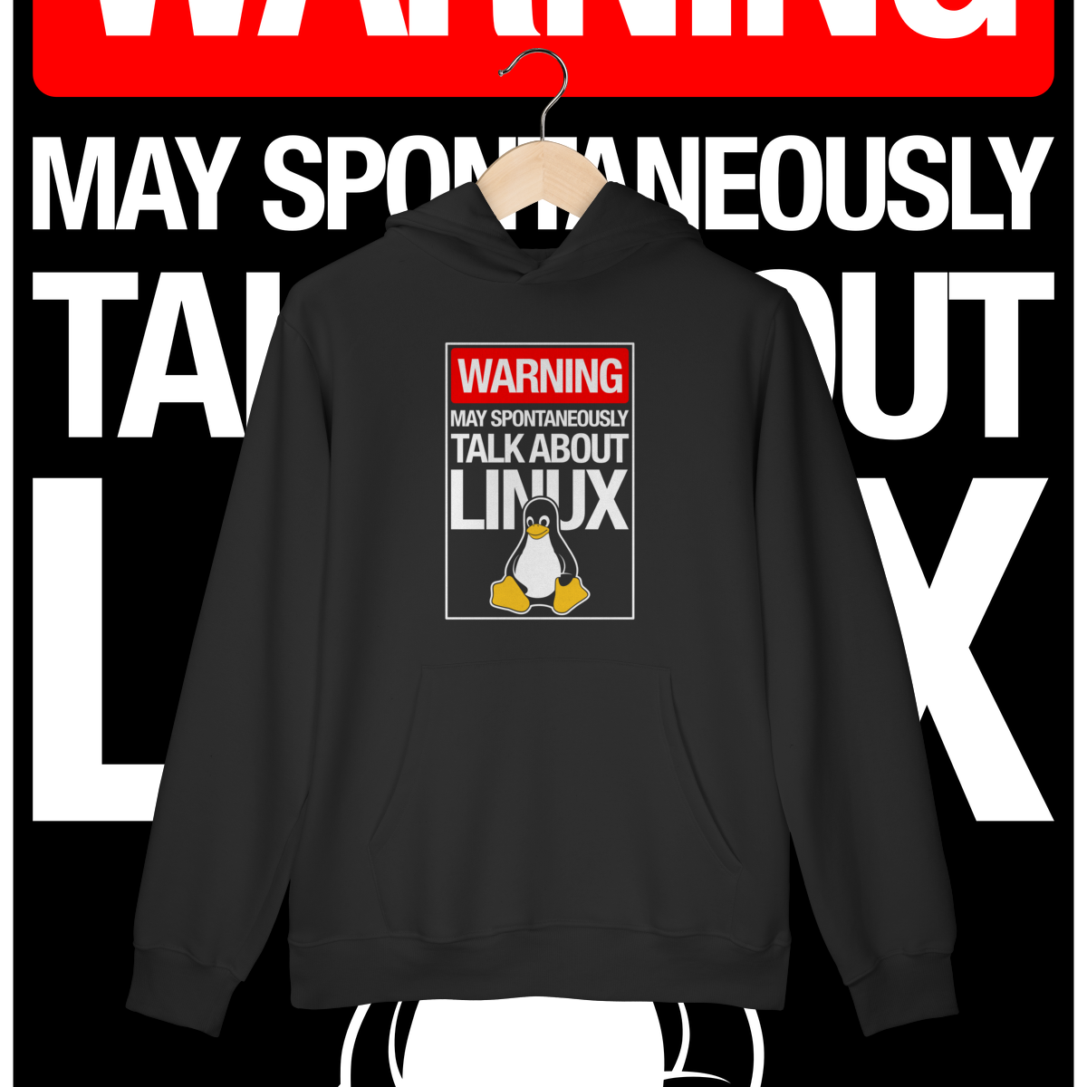 Nome do produto: WARNING MAY SPONTANEOUSLY TALK ABOUT LINUX - MOLETOM CANGURU