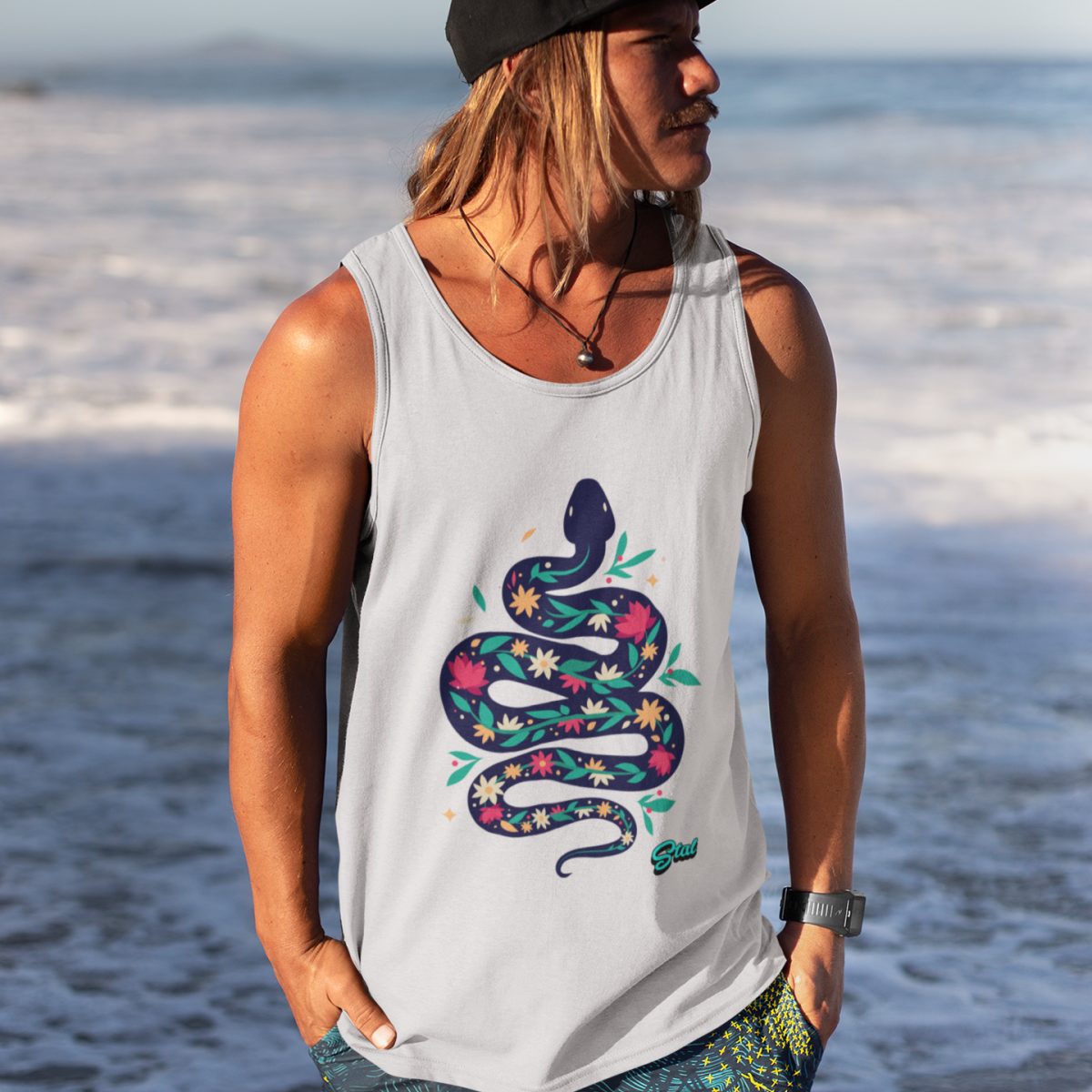 Nome do produto: REGATA SNAKE FLOWERS