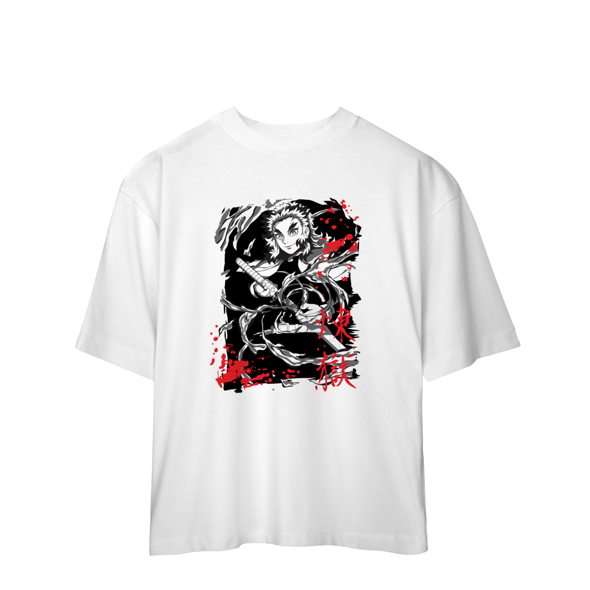 Camiseta Oversized Demon Slayer Kyojuro Rengoku Coração Ardente Kimetsu no Yaiba Anime Geek Otaku Unissex Premium
