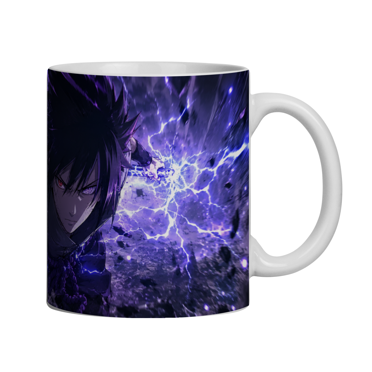 Caneca Anime Ninja Relâmpago Roxo Arte Dark Geek Cerâmica Premium 325ml