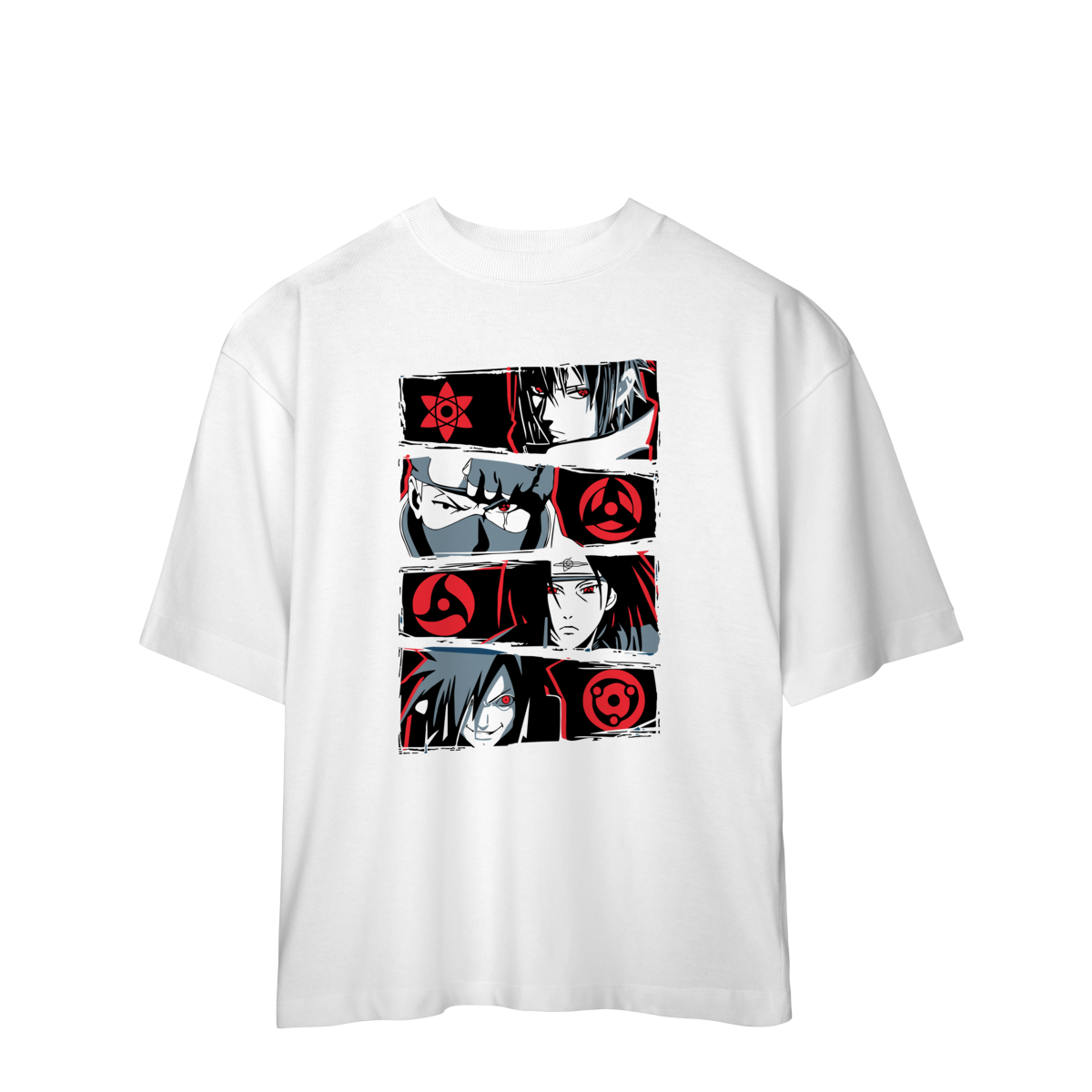 Camiseta Oversized Naruto O Poder do Sharingan Clã Uchiha Anime Geek Otaku Unissex Premium