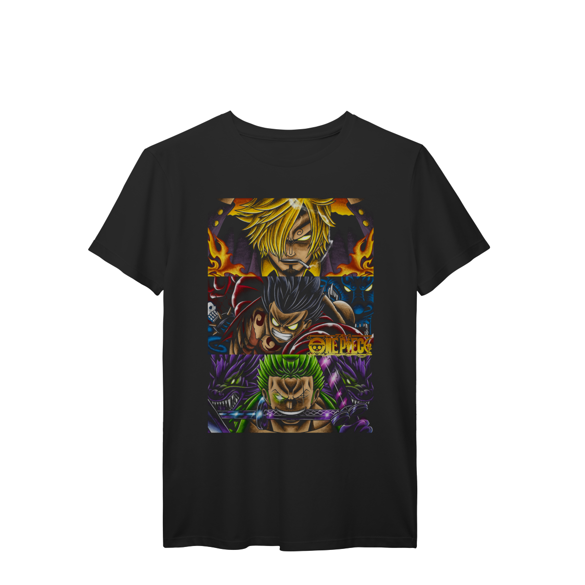 Camiseta One Piece Luffy Zoro Sanji Trio Monstro Unissex Anime Premium