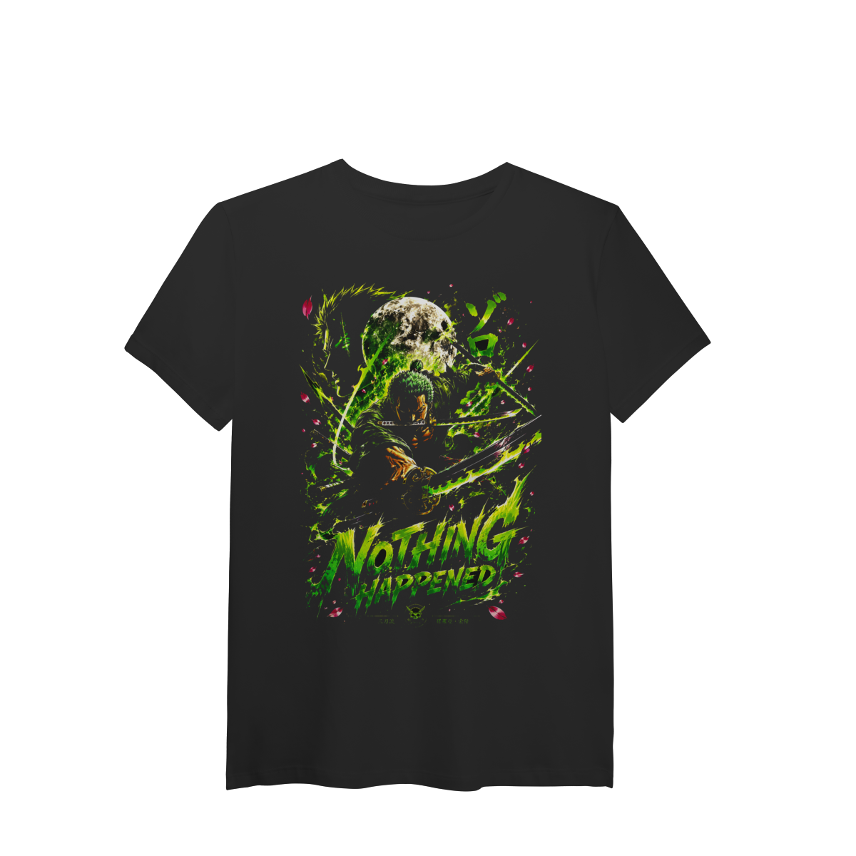 Camiseta Unissex Espadachim Lendário de Três Lâminas Aura Verde Anime Premium